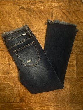 Risen Frayed Waistband Fringe Hem Distressed Flare Jeans 5 / 27